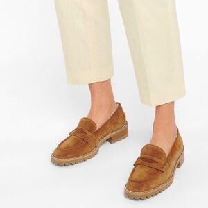 NWT (No Box) Jimmy Choo Deanna Shearling-Lined Suede Loafers EU 38/US 8 Org $850